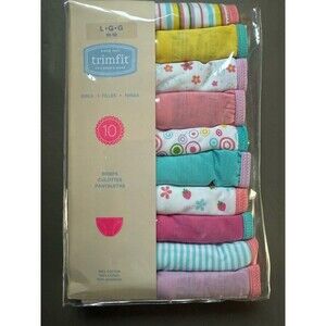 NEW Trimfit Girls 100% Cotton Colorful Briefs Panties (Pack of 10), Pink/Blue Lg